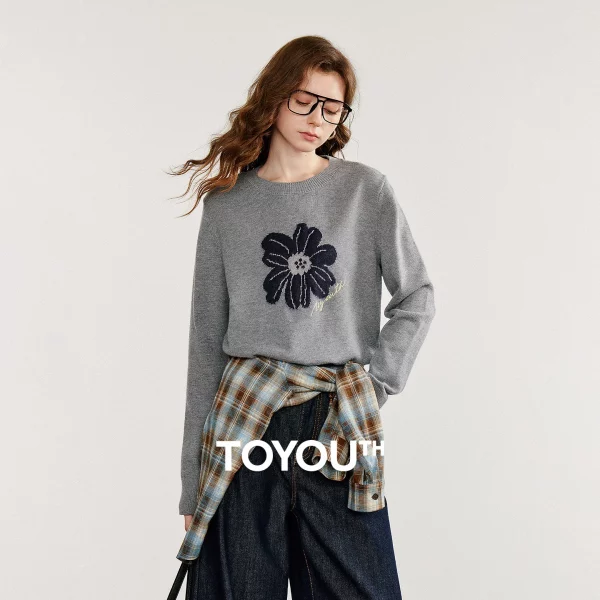 TOYOUTH Women's Knitted Sweater 2025 Autumn
